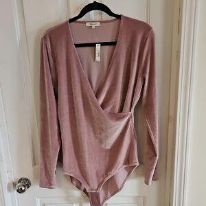 Madewell Pink Wrap Bodysuit with Long Sleeves